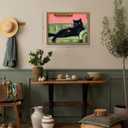Framed Black Cat with Martini Wall Art Print, Whimsical Cute Cat Decor Paintings, Cocktail Art Bar Cart Decor, Funny Animal Canvas Pictures Aesthetic for Home Living Room Bedroom – 8x10 inch