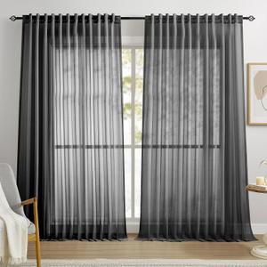 Dreaming Casa Ivory Sheer Curtains 96 Inches Long, Rod Pocket & Back Tab Light Filtering Textured Sheers for Living Room Bedroom, 2 Panels, Each 52" W x 96" L