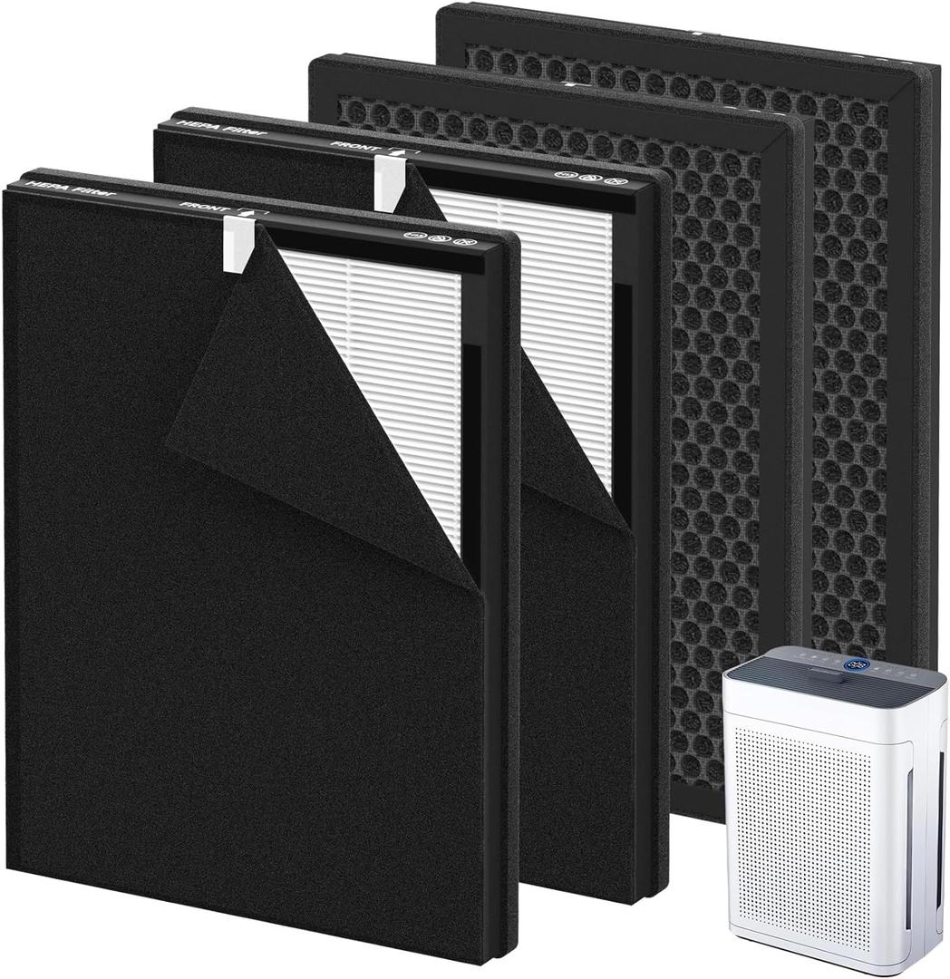 4 Pack K2 Replacement Filter Compatible with LUNINO K2, Double-Sided Filters for Home Large Room up to 3000sq.ft, H13 True HEPA and Activated Carbon Filter