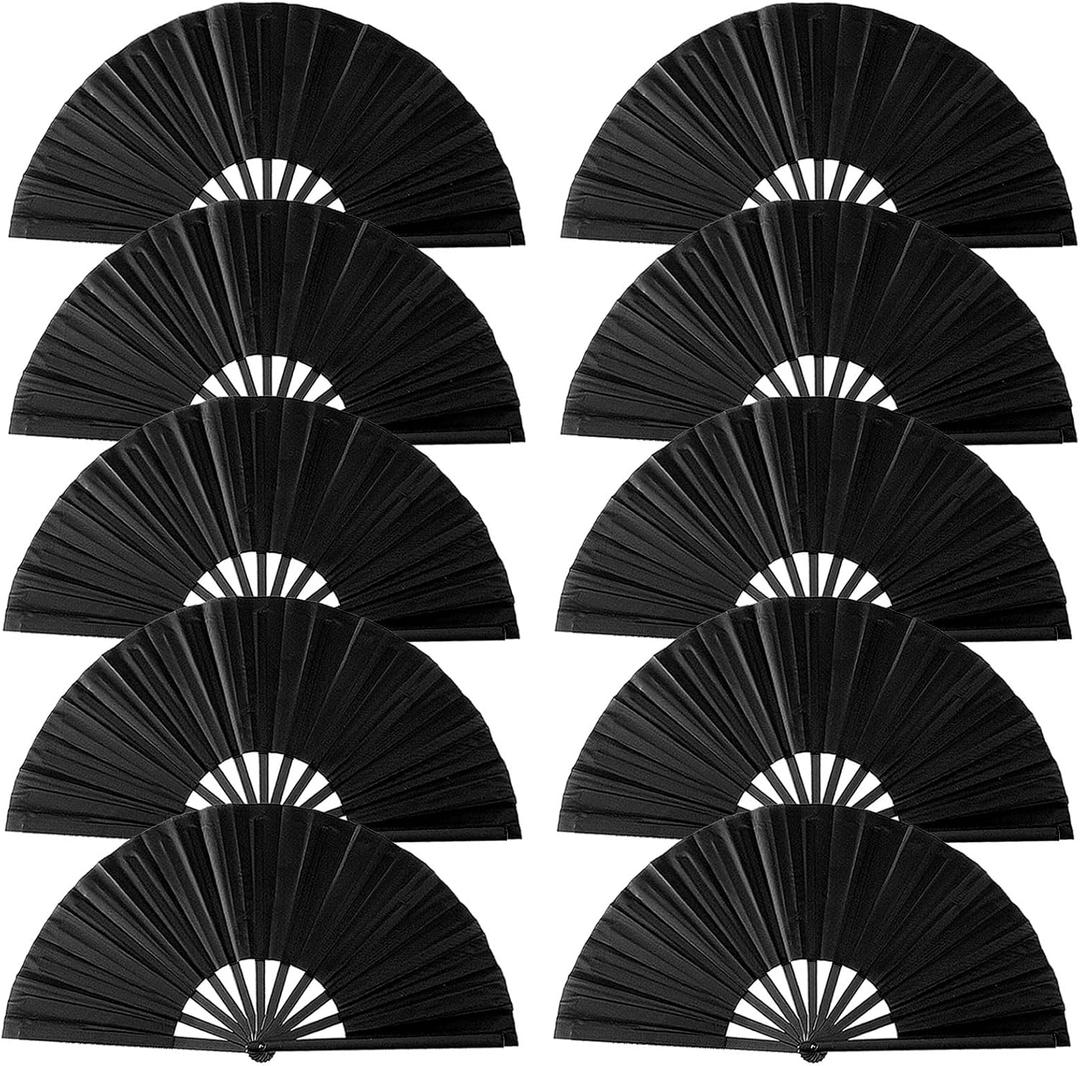 Oncpcare 10 Pcs Boots on The Ground Hand Fan Bulk, Folding Popping Clacking Fans for Line Dancing (Black)