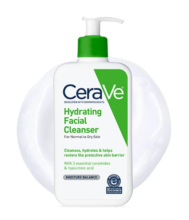 CeraVe Hydrating Facial Cleanser, Moisturizing Face Wash For Dry Skin, Hyaluronic Acid + Ceramides + Glycerin, Hydrating Cleanser For Normal To Dry Skin, National Eczema Association Certified