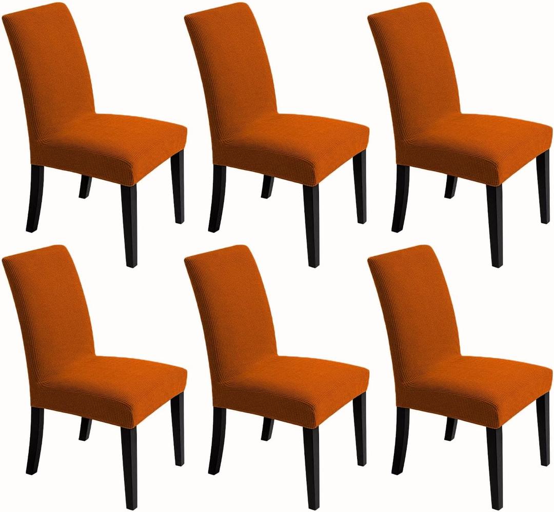 Chair Covers for Dining Room - Stretch Chair Slipcovers for Decorative Seat Protector Armless Removable Washable Elastic Dinner Universal Spandex Solid Chair Slip Covers Set (Autumn Orange,6)