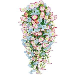 3 Pcs Artificial Hanging Flowers for Outdoors Morning Glory Artificial Flower Spring Summer Decoration UV Resistant Blue Pink Faux Flowers for Outdoor Planters Front Door Porch Patio Yard Decor