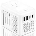 Converter for European Travel, Specially for Hair Dryers, 220v to 110v Voltage Converter with AC Socket, 2 USB C & 2 USB A Ports, Compact Voltage Converter US to Europe (White)