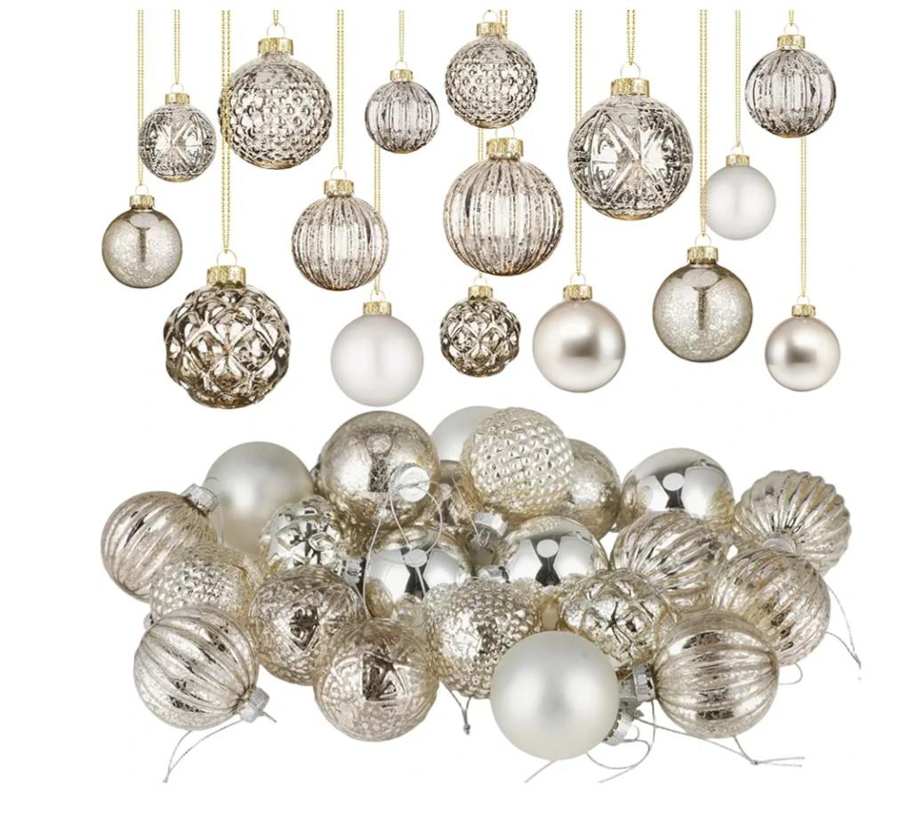 Liliful 24 Pcs Champagne Glass Christmas Ball Ornaments Christmas Tree Decoration Hanging Balls Neutral Vintage Mercury Ornament for Xmas Festival Home Wedding Holiday Farmhouse Party Decor, 2.36 Inch Item is Missing One Ornament