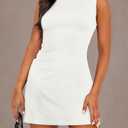 WIHOLL Women's Summer Sleeveless Boat Neck Mini Dress Slim Fit Party Club Bodycon Dresses (White, L)