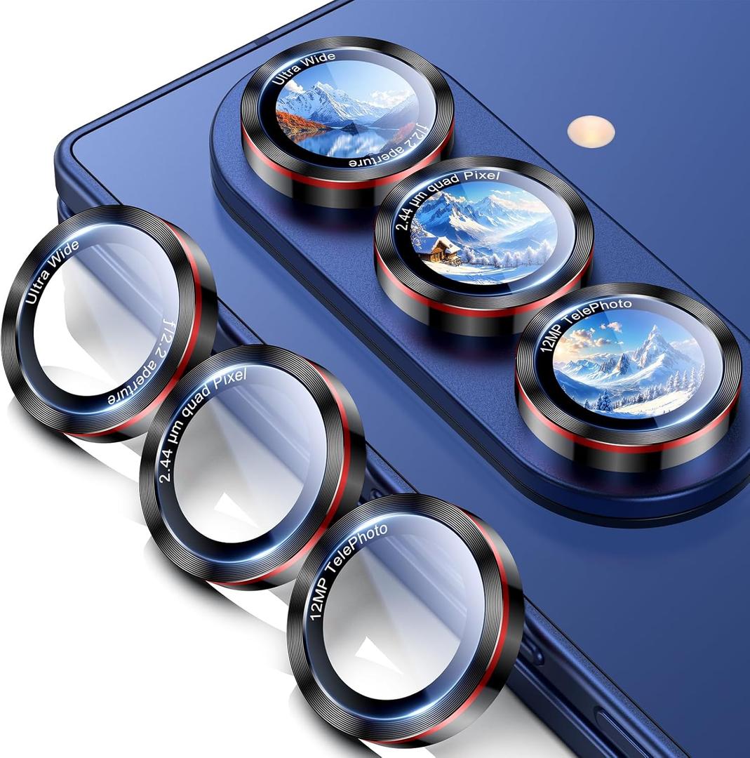 Uyiton for Samsung Galaxy Z Fold 7 Camera Lens Protector - Military-Grade Tempered Glass Rear Camera Screen Cover - [Strong Adsorption] [Easy to Install] Ultra HD Clear Lens Protector - Black+Red