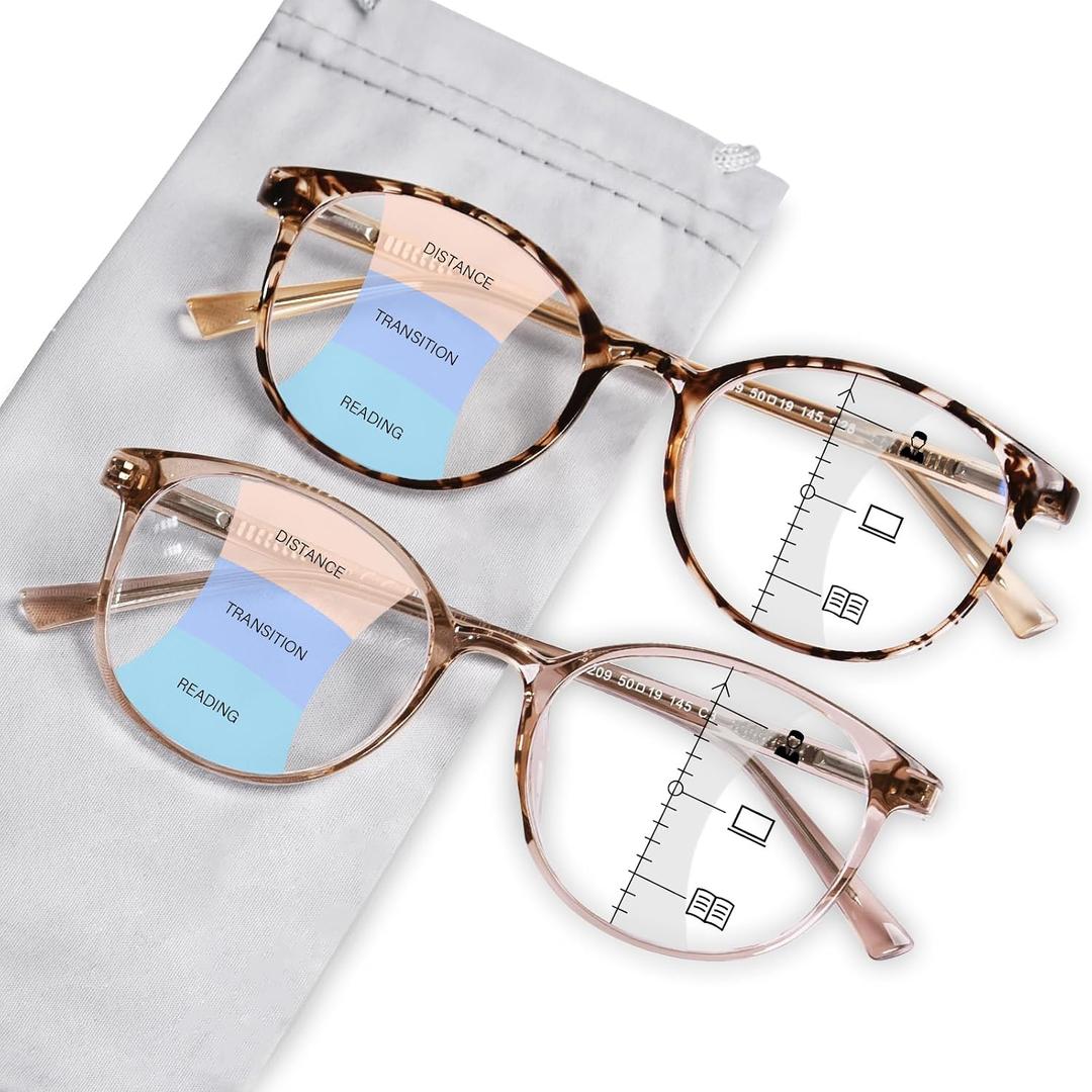 Progressive Multifocal Reading Glasses for Women Men, TR90 Fashion Blue Light Computer Readers