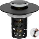 iFealClear All Metal Bathroom Sink Stopper, Pop Up Sink Drain Strainer with Removable Stainless Steel Filter Basket, Universal for 1.1"-2.36" US Sink, Brass Bounce Core, Hair Catcher, Matte Black