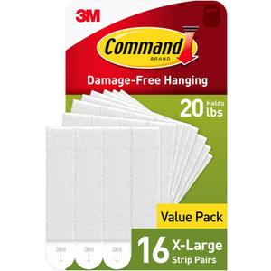 Command 20 lb XL 16 Pairs Heavyweight Picture Hanging Strips (32 Strips), Damage-Free Hangers for Picture Frames, No Tools Required, Ideal for Home Room Wall Decor, White Adhesive