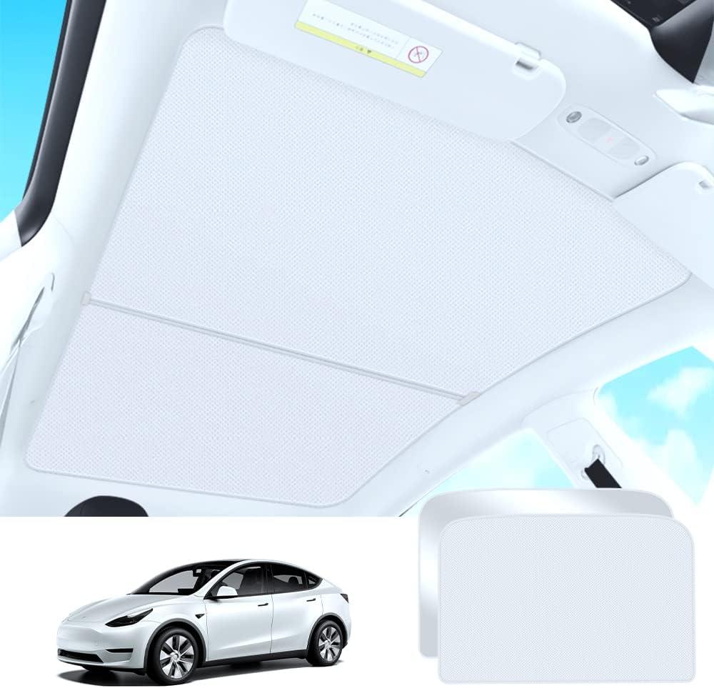 2 in 1 Glass Roof Sunshade for Model Y, Non-Sag Foldable Sunroof Sun Shade UV Reflector for 2021-2023 Tesla Model Y(Original Car Color)