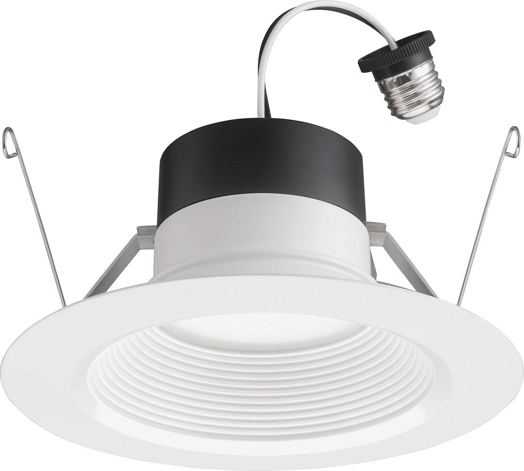 Juno E Series 5"/ 6" LED Ceiling Light, Baffle Trim Recessed Lighting with 5-in-1 Switchable White Color, 1200 Lumens for High Ceilings, Wet Rated LED Downlight, Dimmable, White