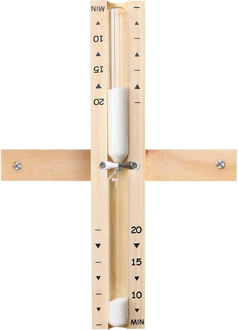 Rotating Wooden Sauna Hourglass with White Sand, 20 Minute Heat Resistant Sand Clock Timer, Reloj De Arena for Sauna SPA Room (White)