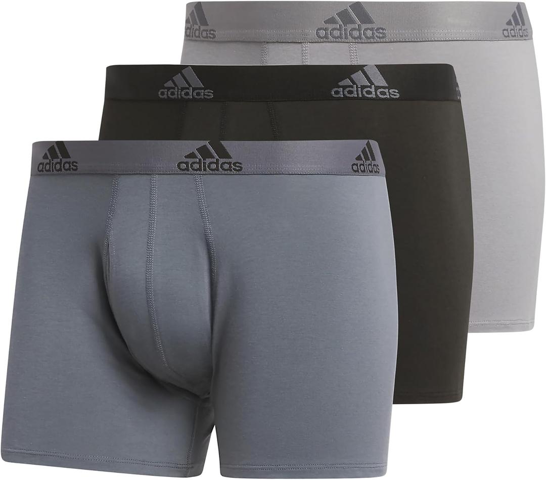 adidas Men's Performance Stretch Cotton Trunk Underwear (3-Pack) Designed for Active Comfort and All Day Wear (Medium, Onix Grey/Black/Grey)