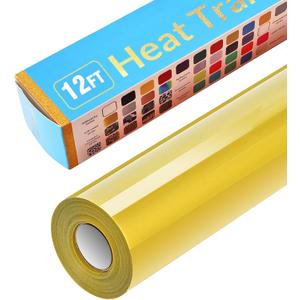 Golden Heat Transfer Vinyl Rolls 12 Inch by 12feet Roll HTV Iron on Vinyl DIY for T-Shirt Easy to Cut & Weed for Heat Vinyl Design Glossy (12Ft, Golden)