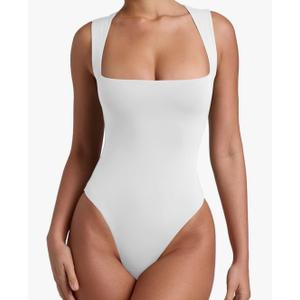 REORIA Butsmooth® Women’s Sexy Sleeveless Square Neck Double Lined Basic Bodysuit Tank Tops (Small)