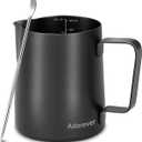 Milk Frothing Pitcher 350ml/12oz Steaming Pitchers Stainless Steel Milk Coffee Cappuccino Latte Art Barista Steam Pitchers Milk Jug Cup with Decorating Art Pen, Matte Black