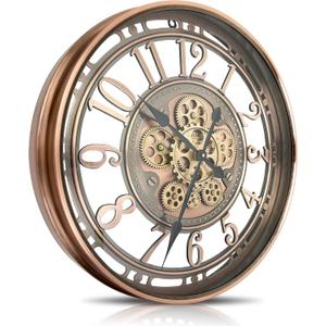 DORBOKER Real Moving Gears Wall Clock Large Modern Metal Clocks for Living Room Decor, Industrial Steampunk Unique Vintage Rustic Decorative Clock for Home Farmhouse Office, 21 Inch Red Copper Arabic