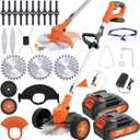 Cordless Electric String Trimmer, Orange, Battery Powered, 5.9-Inch Cutting Width, 4 Blade Models, 2 Lithium Batteries, 49x6.5 Inches (Upgraded Orange + 2 Batteries)