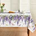 Horaldaily Spring Tablecloth 60 x 104 Inch Rectangular, Purple Wisteria Dragonfly Leaves Washable Seasonal Table Cover for Party Picnic Dinner Decor