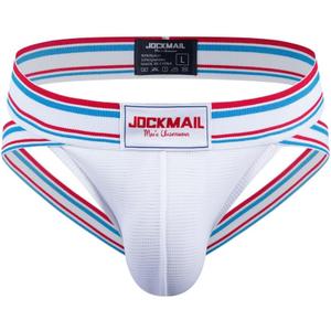 JOCKMAIL Jockstrap Athletic Supporters for Men Jock Strap Male Underwear for Gym Sport (Medium, White)