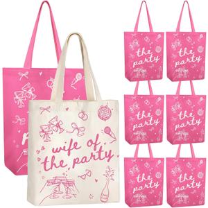 Shinylin 8 Pcs Wife of the Party Bachelorette Tote Bags Pink Coquette Disco Reusable Canvas Bags for Bachelorette Bride Bridesmaid Gift Bridal Shower Party Decorations Favors Wedding Favor Supplies