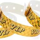 Okuna Outpost VIP Wristbands, Gold Holographic Plastic Bracelets (9.75 x 0.65 in, 100 Pack)
