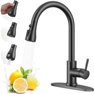 Arofa Matte Black Kitchen Faucet, Kitchen Sink Faucet with Pull Down Sprayer Single Handle Stainless Steel Commercial Modern for 1 or 3 Hole Farmhouse Camper Laundry Utility Rv Bar Sinks