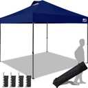 Eurmax USA NOMATTER ONE-Person Open&Close 10x10ft Pop Up Canopy Tent，Portable Shelter Canopy for Outdoor Events，Instant Canopies, Temporary Sunshade,Bonus 4 Sand Bags(Navy Blue)