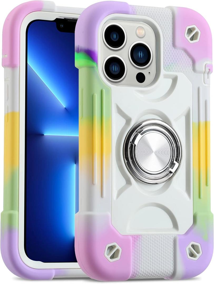 MARKILL Compatible with iPhone 13 Pro Case 6.1 Inch with Built-in 360Rotating Ring Stand, Military Grade Drop Protection Full Body Heavy Duty Case 3 in 1 Protective Cover