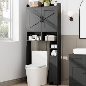 Homhedy Wooden Over The Toilet Storage Cabinet with Barn Door, 7.8"D x 30.7"W x 65.4"H
