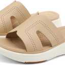 UBFEN Womens Platform Sandals Comfortable Walking Slide Soft Cushioning Footbed Casual Dressy Wedge Sandals (Beige)