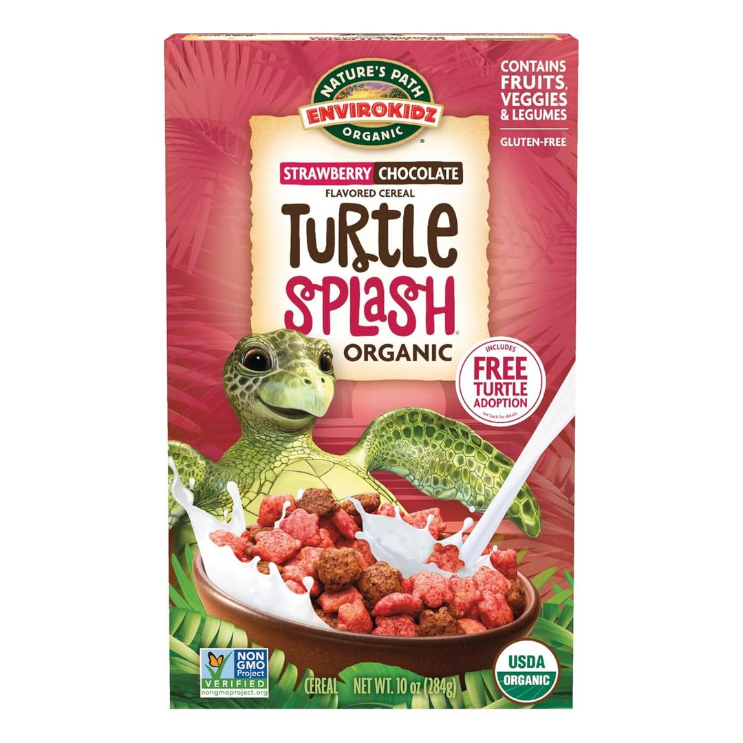 EnviroKidz Organic Turtle Splash Cereal, 10 oz (Pack of 1), Strawberry & Chocolate, Gluten Free, Non-GMO, Fair Trade, by Nature's Path (EXP 09/24/26)