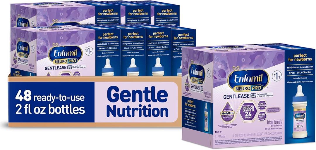 Enfamil NeuroPro Gentlease Ready-to-Feed with Smaller Proteins for Easy Digestion, Brain Supporting DHA, Prebiotic, HuMO6* Blend, Baby Formula for easing Fussiness, Crying, Gas, Spit-up in 24hrs, 2 Fl Oz, 6 Count (Pack of 8) (EXP 09/30/26)
