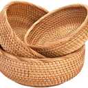 Jucoan 3 Pack Round Rattan Fruits Bread Baskets, Vintage Hand-woven Wicker Fruit Serving Baskets Bowls for Candy, Snack, Keys, Kitchen Countertop, 3 Size