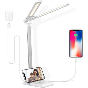 Semlos Dual Head LED Desk Lamp, Eye-Caring Table Lamps, 5 Lighting Modes & 5 Brightness Levels, Touch Control, Dimmable Desk Light for Home Office, White Reading Light, Adapter Included