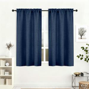 Lecloud Navy Blue Curtains 45 Inch Length 2 Pcs, Airy Privacy Light Filtering Window Decors Kitchen Curtains, Modern Aesthetic Soft Drapes with Rod Pockets for Bedroom Cafe, Each Panel 30" W x 45" L