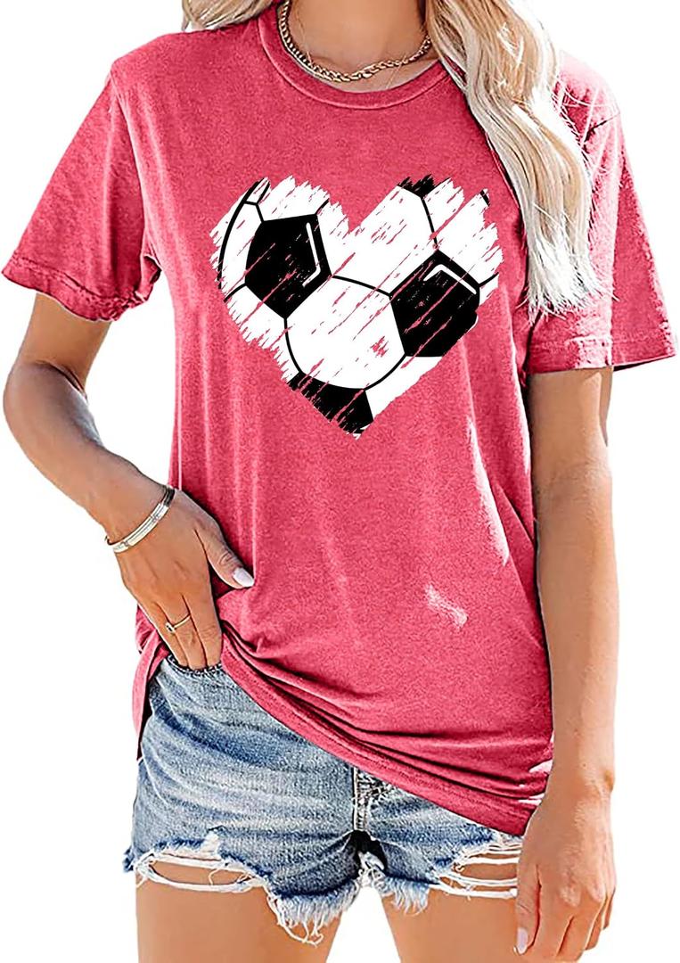 Baseball T Shirts for Women Baseball Mom Shirt Tee Funny Baseball Heart Graphic Casual Baseball Lover Gifts (Red, XXL)