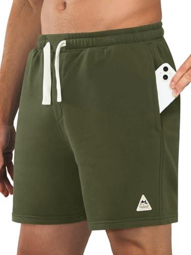 NORTHYARD Men's Sweat Shorts 5" with Pockets Cotton Drawstring Summer Workout Casual Lounge Shorts ArmyGreen Size S
