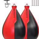 Boxing Speed Bags, PU Leather 2 Pack Hanging Speed Punching Bags Speedball, Dodge Striking Bag for Boxing MMA Muay Thai Martial Arts Training Home Gym Equipment (Red&Black)