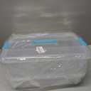 JUXYES 2-Tiers Stack Carry Storage Box With Handle, Transparent Stackable Storage Bin With Handle Lid Latching Storage Container for School & Office Supplies (Blue)