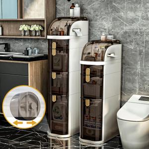 3-Tiers Slim Bathroom Storage Cabinet with Drawers & Tissue Box,Plastic Narrow Rolling Bathroom Tower Cart Waterproof & No Installation for Small Spaces Kitchen Laundry Living Room