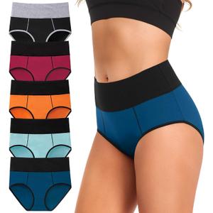 ASIMOON Tummy Control High Waisted Underwear for Women Cotton Plus Size Full Coverage Panties Ladies Briefs (Large, Multicoloured-a-5 Pack)