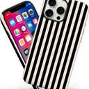 Magnetic for iPhone 15 Case Cute Stripes Phone Case, Shockproof Slim TPU and Hard PC Protective Phone Cover Compatible with MagSafe Designed for Women Girls, Black and White