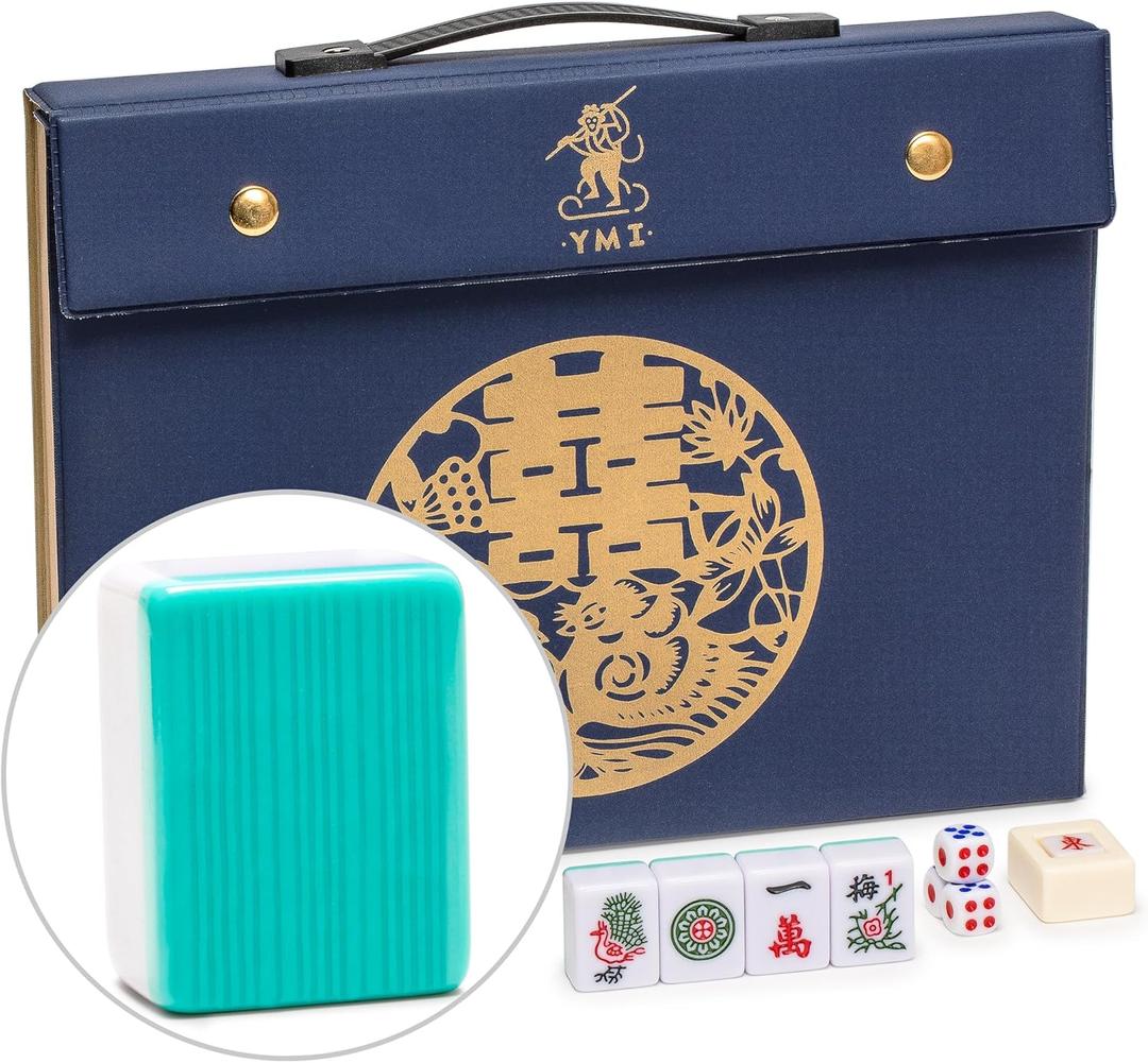 Yellow Mountain Imports Bleau Opal Chinese Mahjong Set with 146 Tiles and Blue Vinyl Case - for Chinese Style Gameplay Only