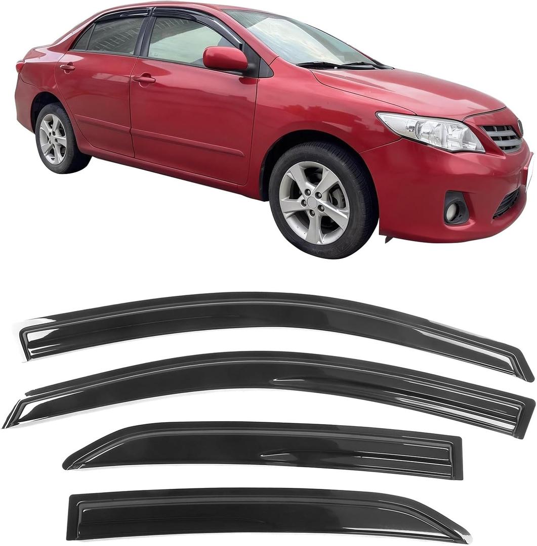 Window Visor Compatible with 2009-2013 Toyota Corolla, Acrylic Smoke Tinted & Semi-Transparent Sun Rain Shade Guard Wind Vent Air Deflector by IKON MOTORSPORTS, 2010 2011 2012