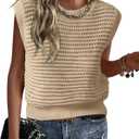 Womens Tank Tops Summer Crew Neck Knit Brown Sweater Vest Tunic Sleeveless Pullover Top Khaki XXL