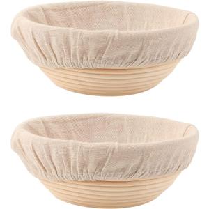 DOYOLLA Round Bread Dough Proofing Rising Rattan Baskets(Set of 2, 9 inch) w/Liners for Home Sourdough Bread Bakers
