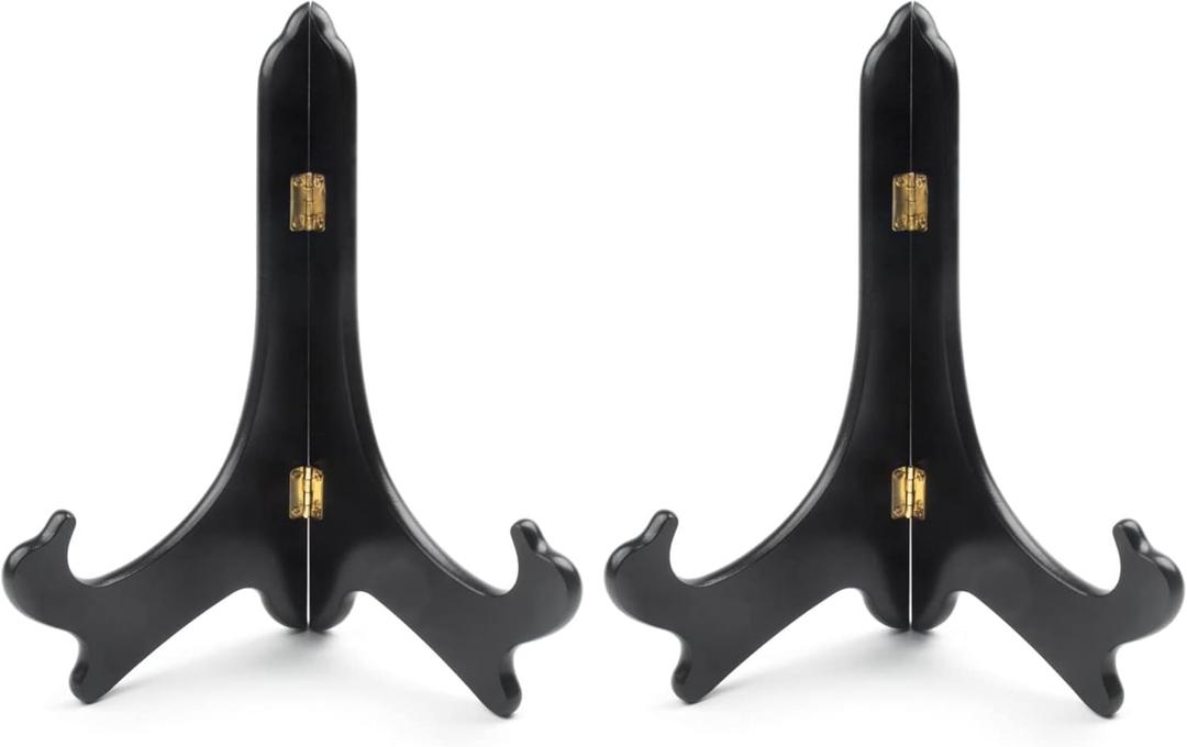 Fox Run Folding Wood Plate Stand for 10 Inch Plates, Black (Pack of 2)