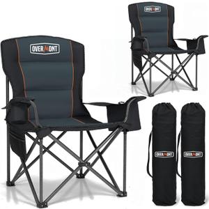 Overmont Oversized Folding Camping Chair - 450lbs Support with Padded Cushion Cooler Pockets - Heavy Duty Collapsible Chairs for Sports Garden Beach Fishing (2pcs, Black) Overmont Oversized Folding Camping Chair - 450lbs Support with Padded Cushion Cooler Pockets - Heavy Duty Collapsible Chairs for Sports Garden Beach Fishing (2pcs, Black)
